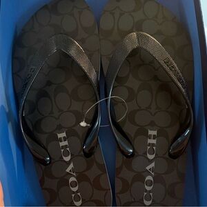 Coach Black Logo Pattern Flip Flops
